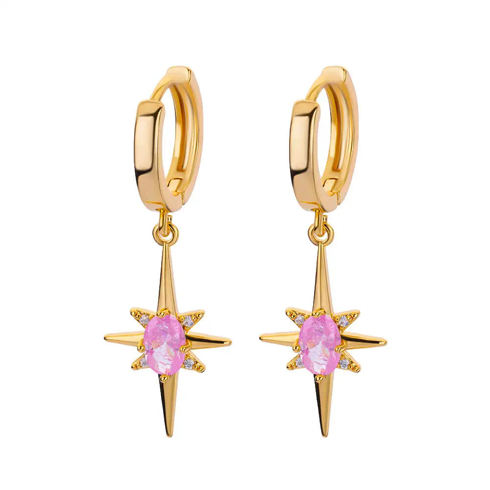 Star Pendant Stud Earrings — gold earrings, view 3