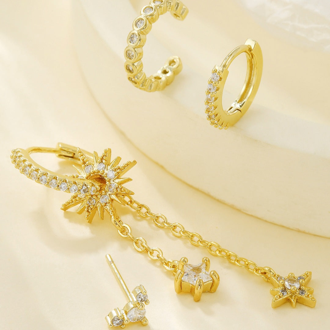 Starburst Rhinestone Dangle Earrings — earrings, view 2