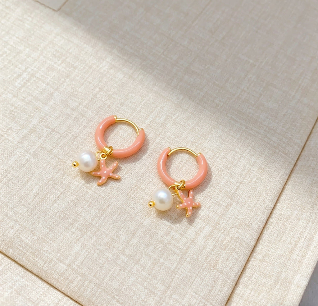 Starfish Pendant Hoop Earrings — earrings, view 6