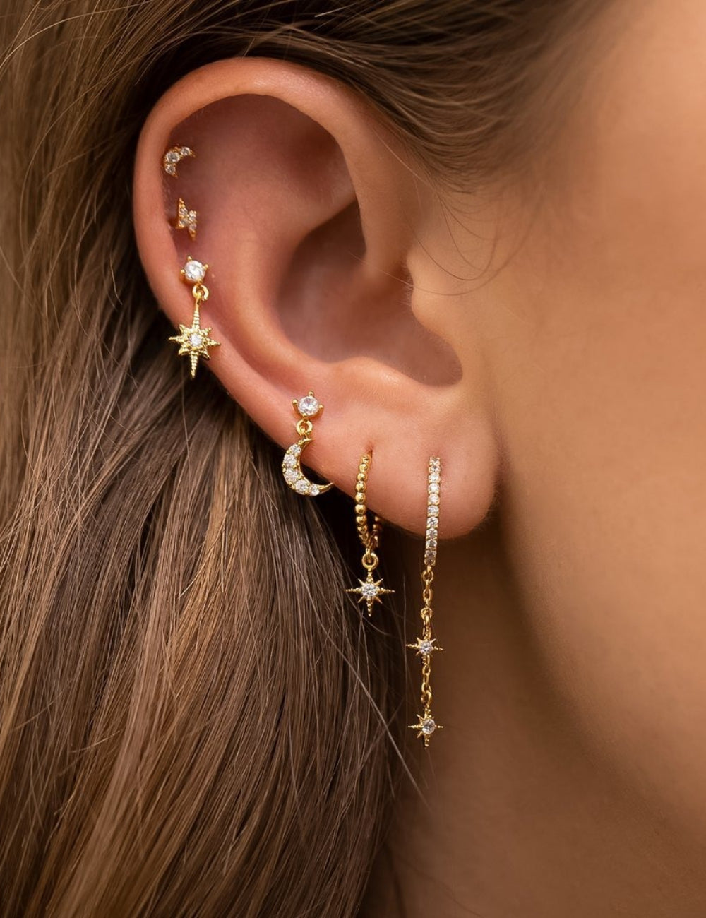 Moon Pendant Stud Earrings — gold earrings