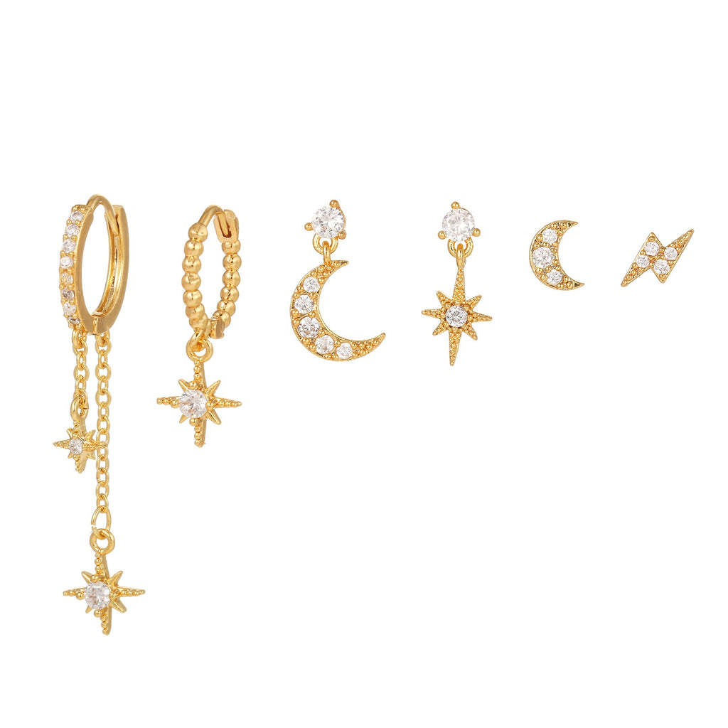 Moon Pendant Stud Earrings — gold earrings, view 2