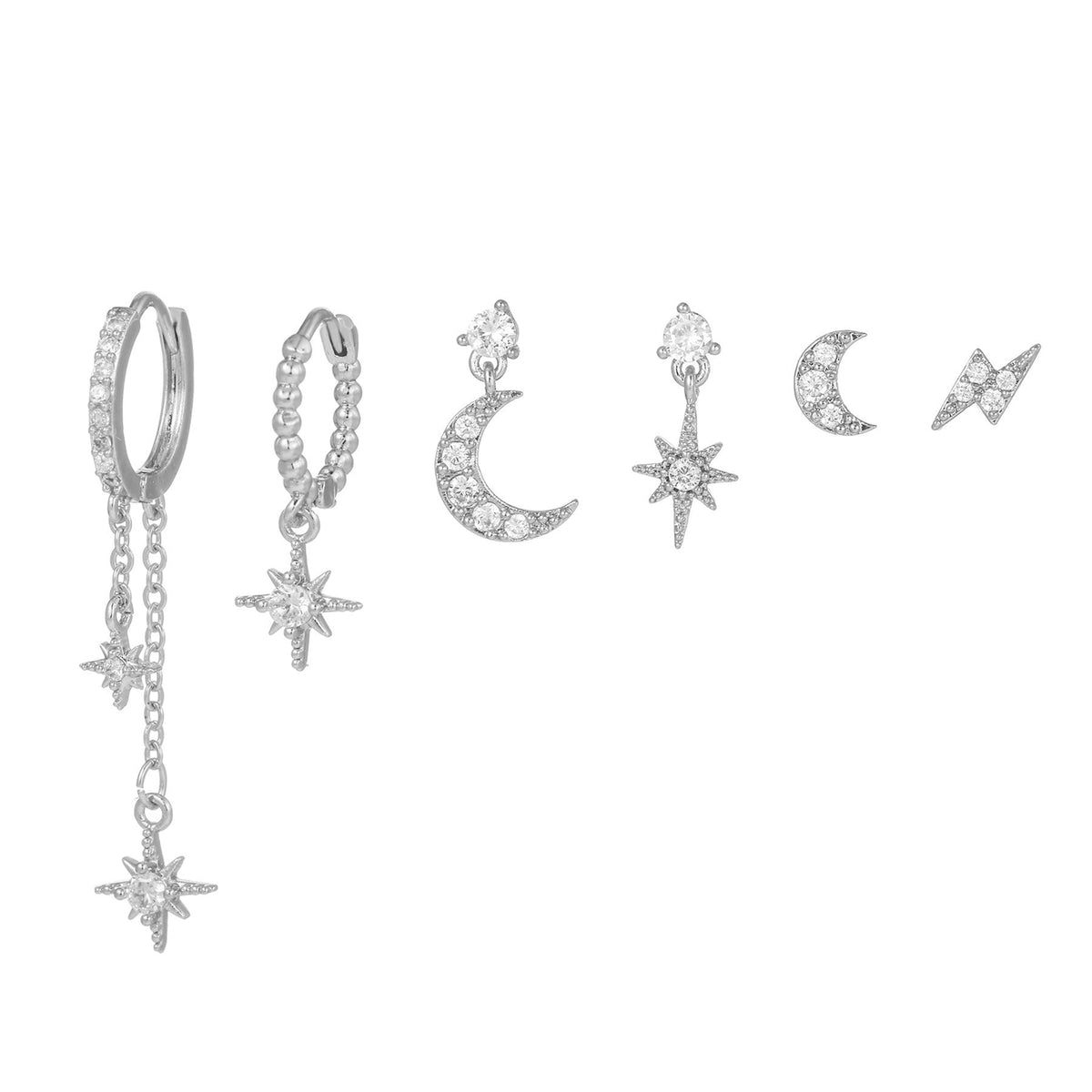Moon Pendant Stud Earrings — gold earrings, view 3