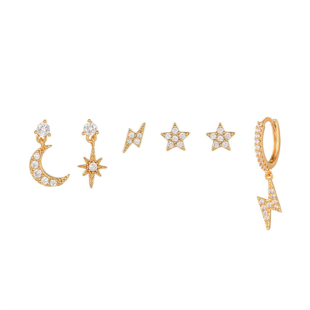 Moon Pendant Stud Earrings — gold earrings, view 4