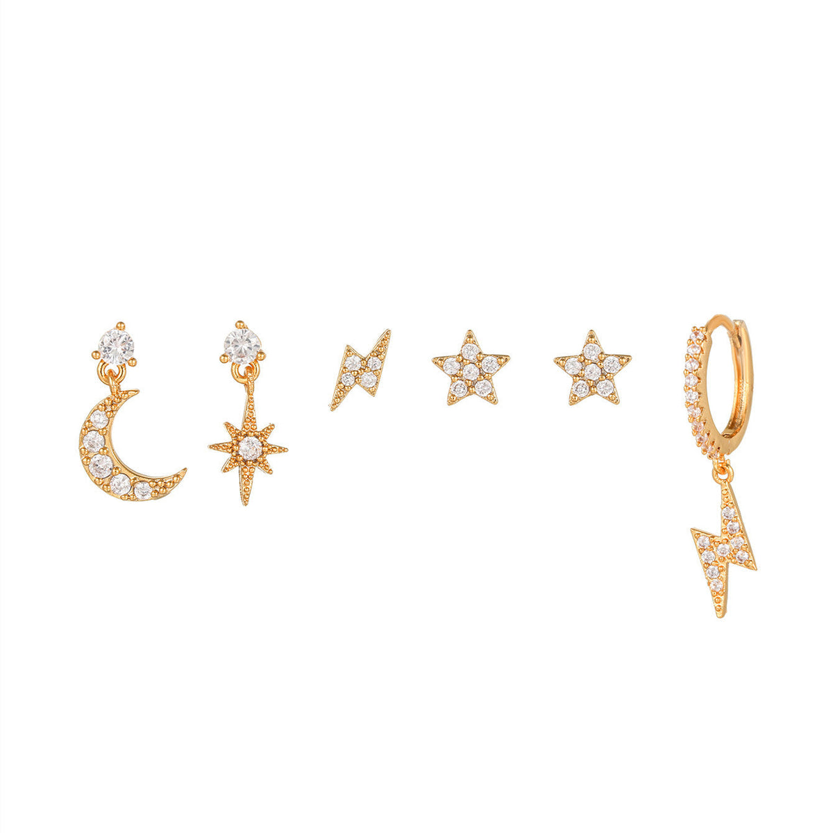 Moon Pendant Stud Earrings — gold earrings, view 4