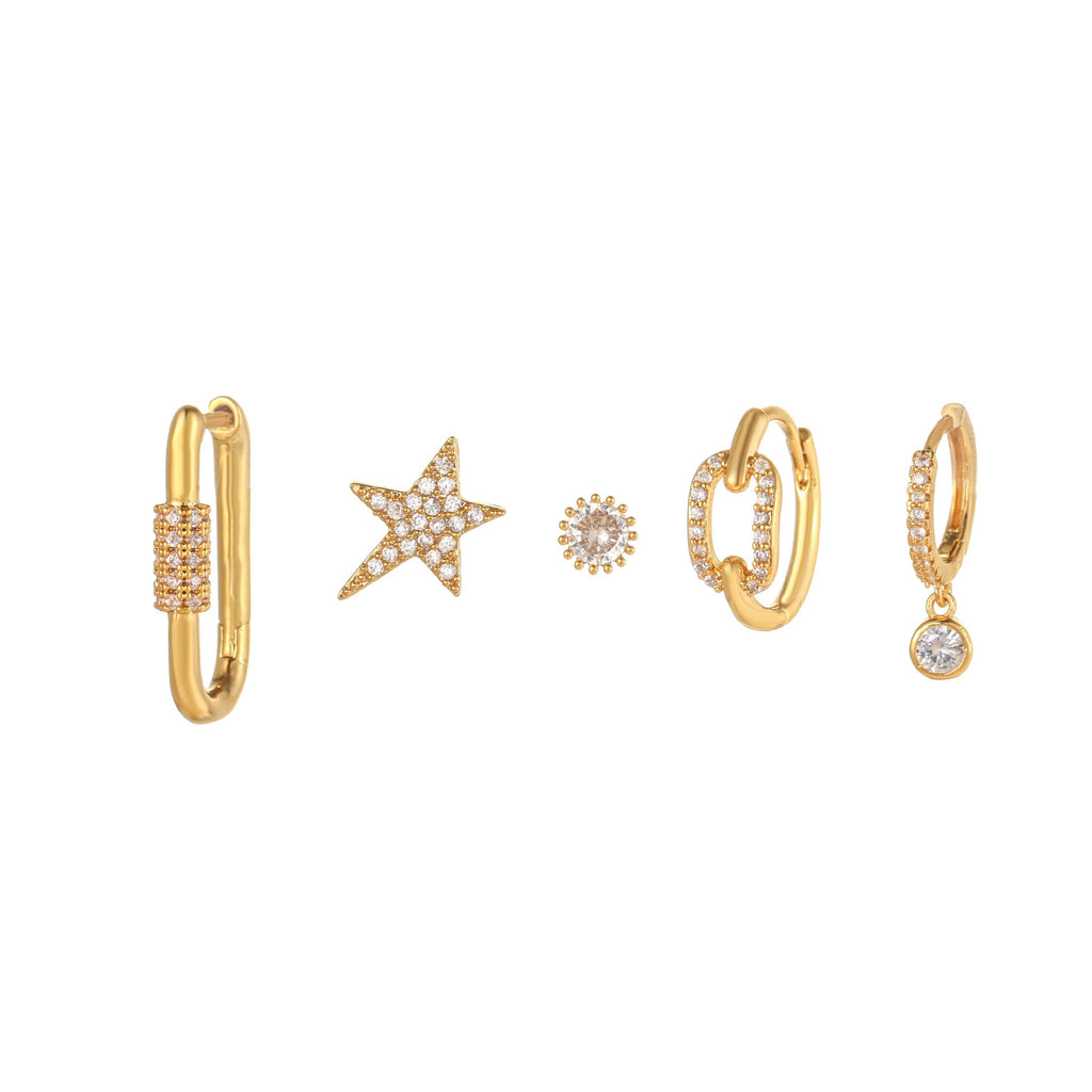 Moon Pendant Stud Earrings — gold earrings, view 6