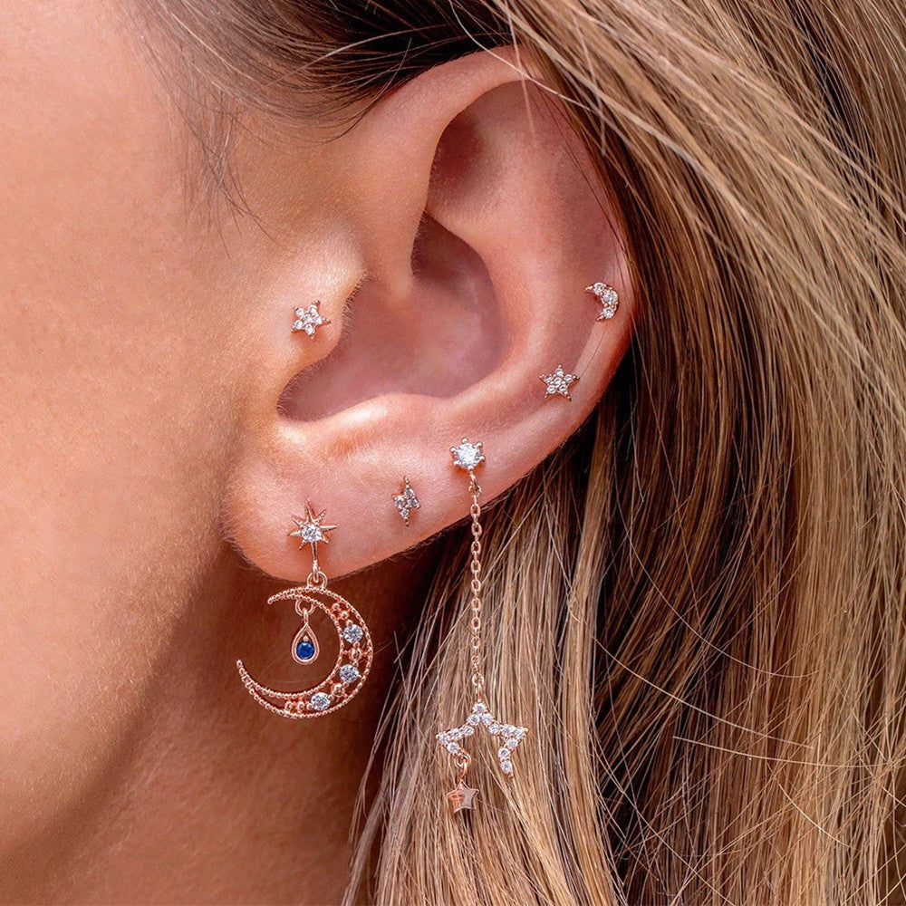Moon Pendant Stud Earrings — gold earrings, view 8
