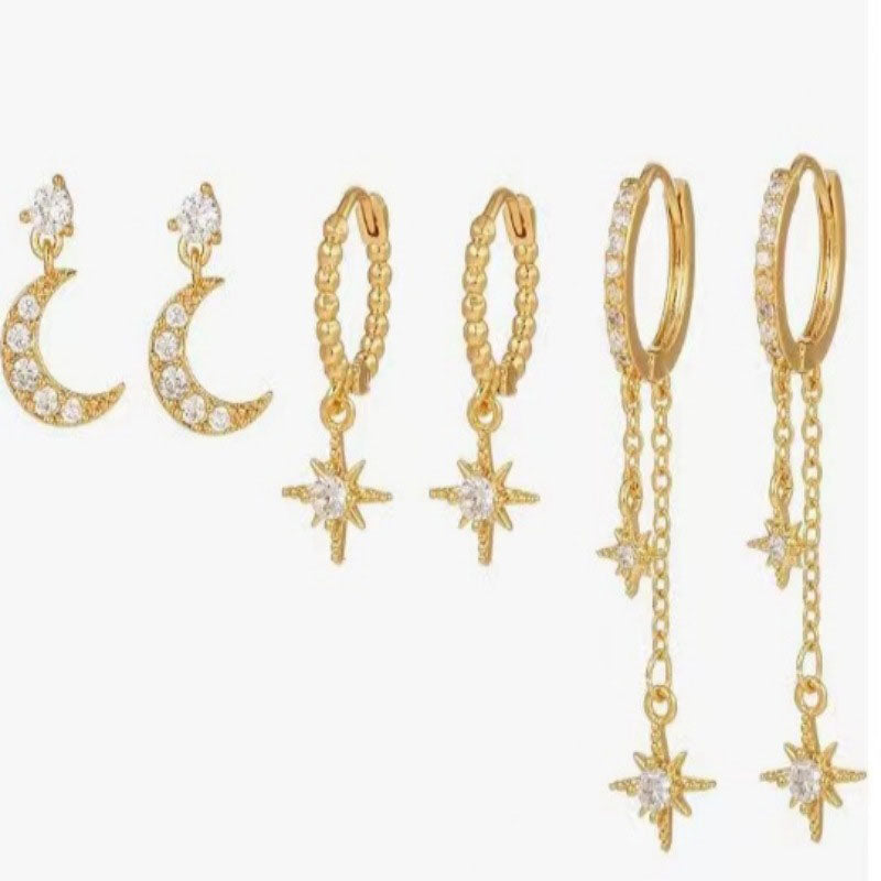 Moon Pendant Stud Earrings — gold earrings, view 9