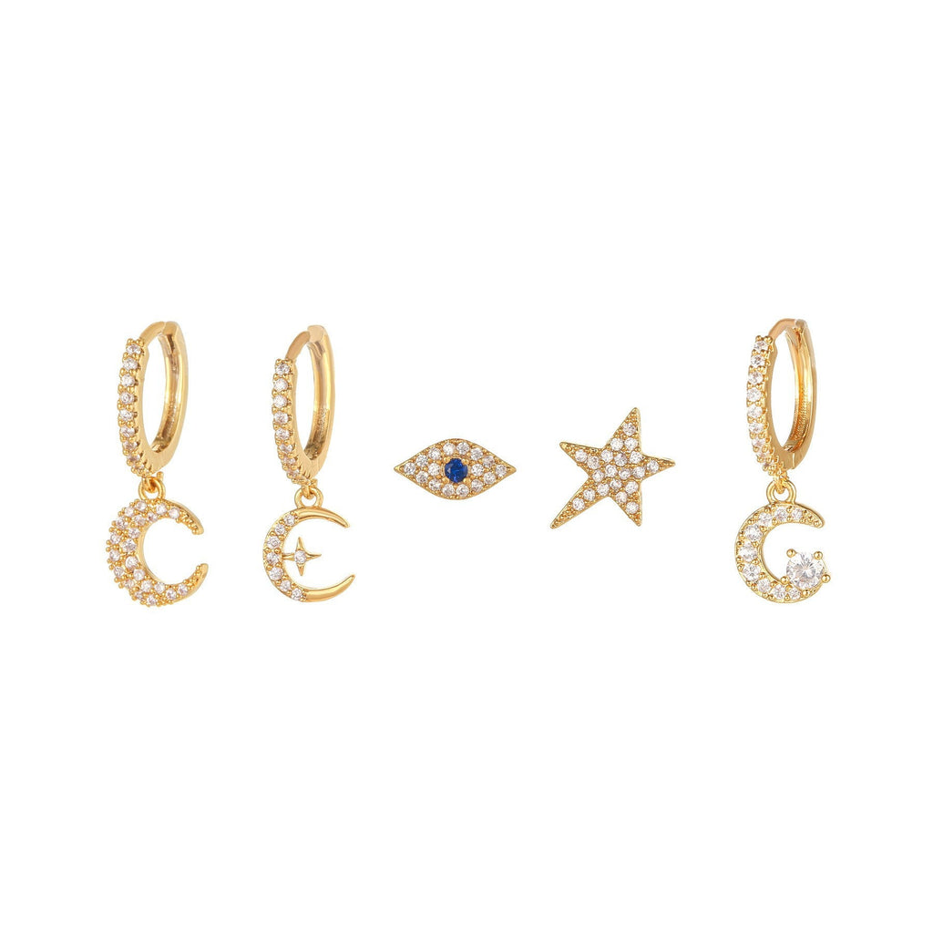 Moon Pendant Stud Earrings — gold earrings, view 10