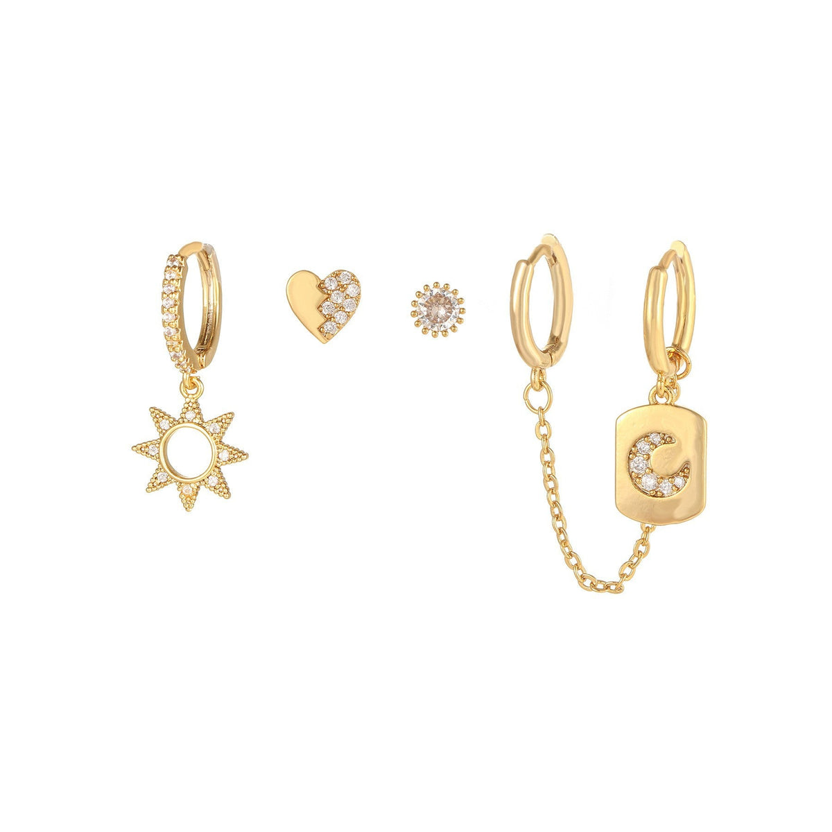Moon Pendant Stud Earrings — gold earrings, view 11