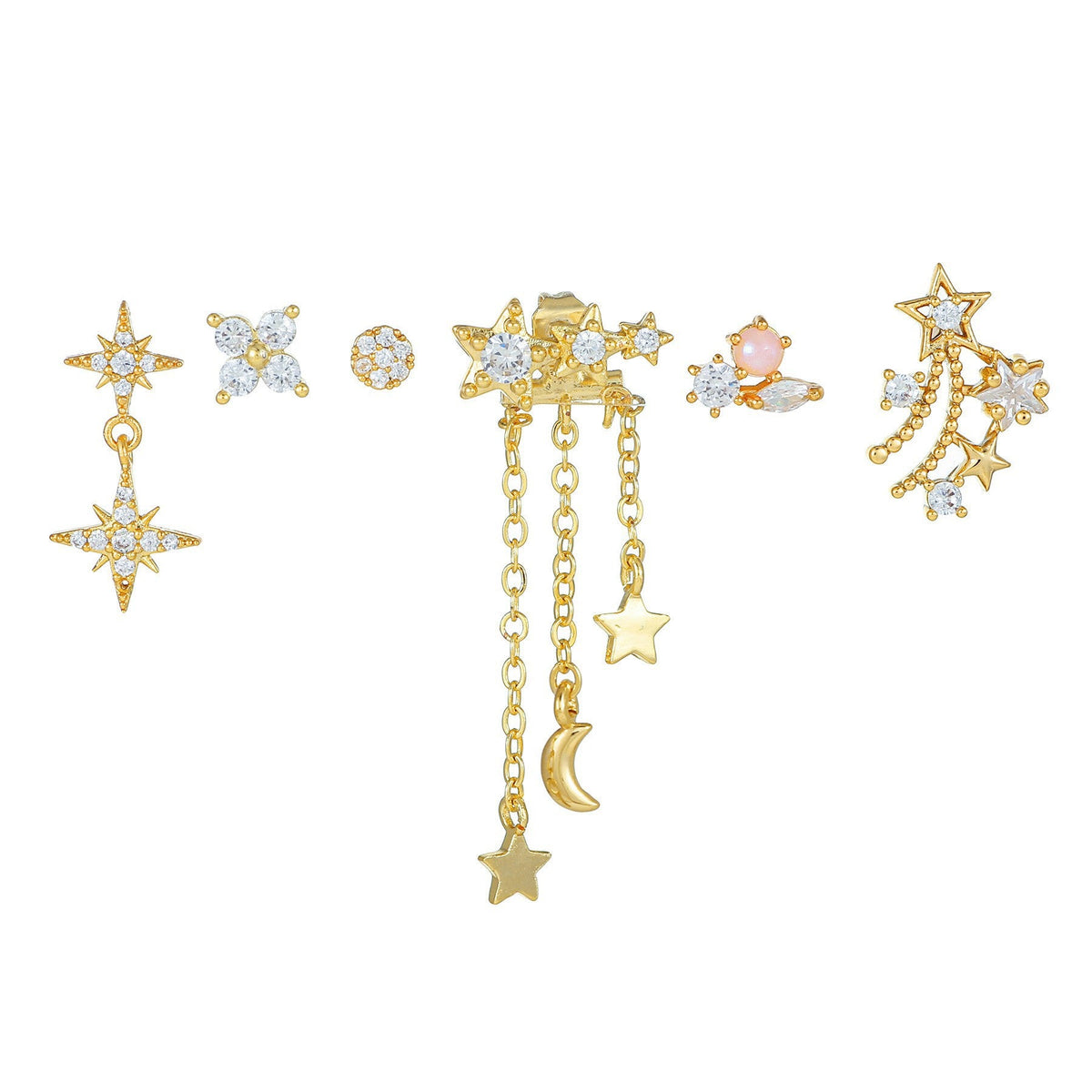 Moon Pendant Stud Earrings — gold earrings, view 13