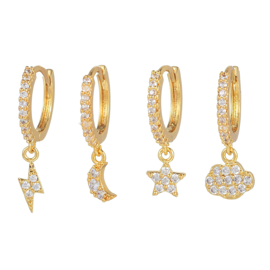 Moon Pendant Stud Earrings — gold earrings, view 17