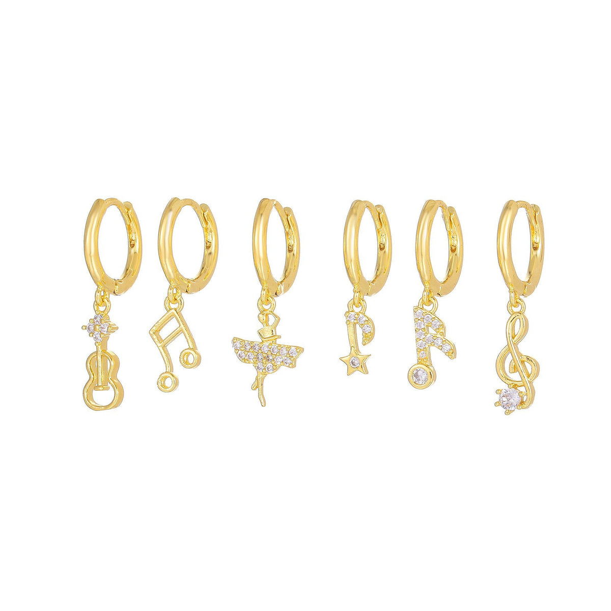 Moon Pendant Stud Earrings — gold earrings, view 24