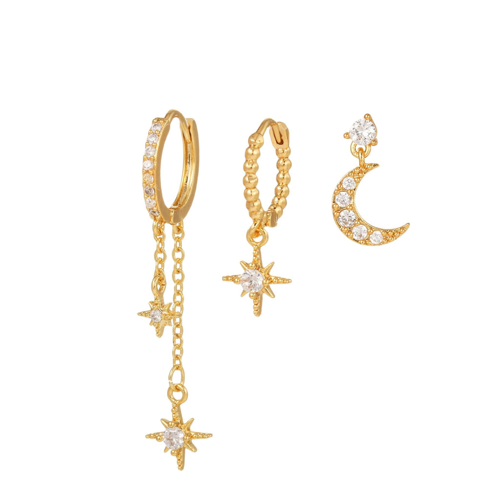 Moon Pendant Stud Earrings — gold earrings, view 27