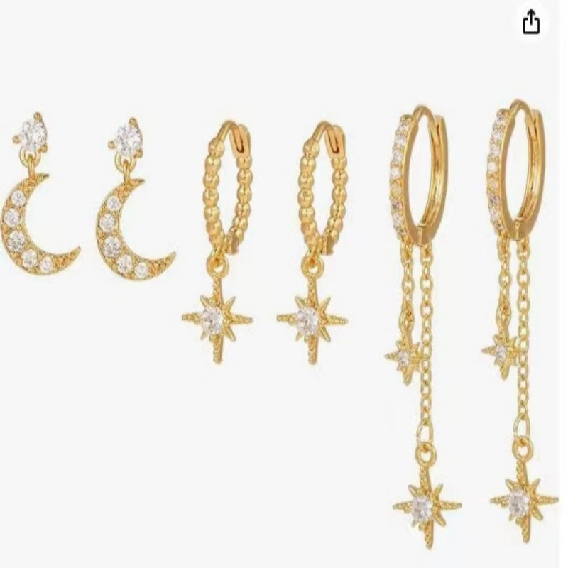 Moon Pendant Stud Earrings — gold earrings, view 29