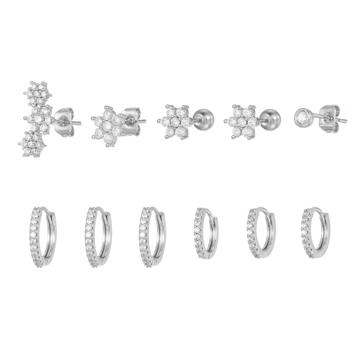 Cubic Zirconia Floral Stud Earrings — earrings, view 2