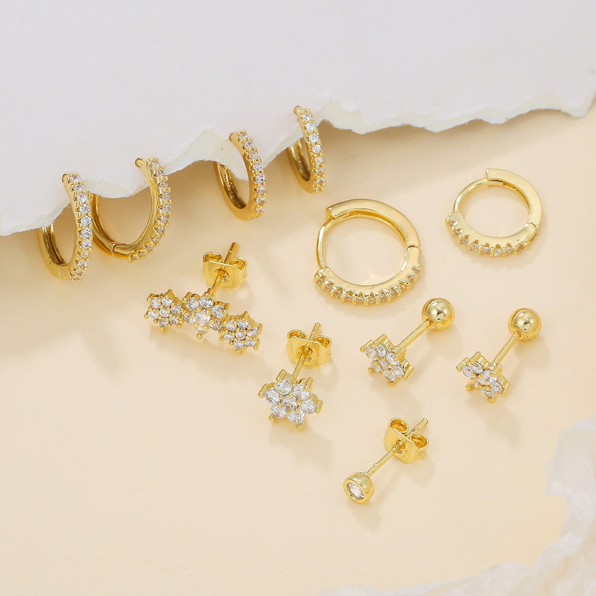 Cubic Zirconia Floral Stud Earrings — earrings, view 4