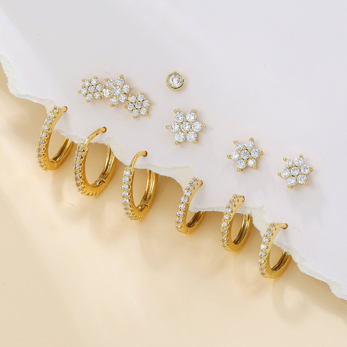Cubic Zirconia Floral Stud Earrings — earrings, view 5