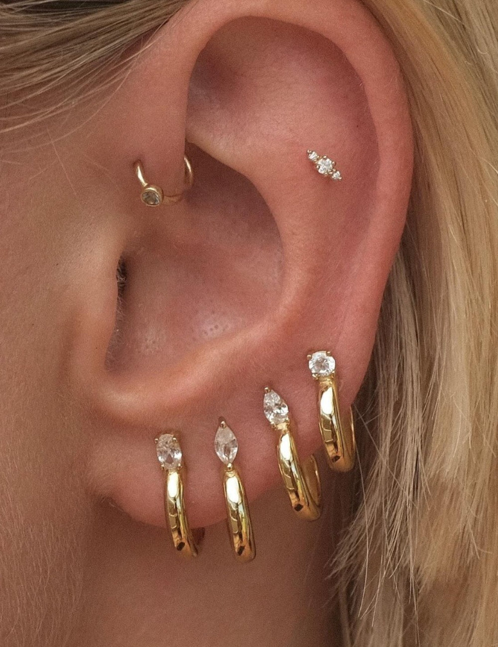 Gold-Plated Rhinestone Hoop Earring — earrings