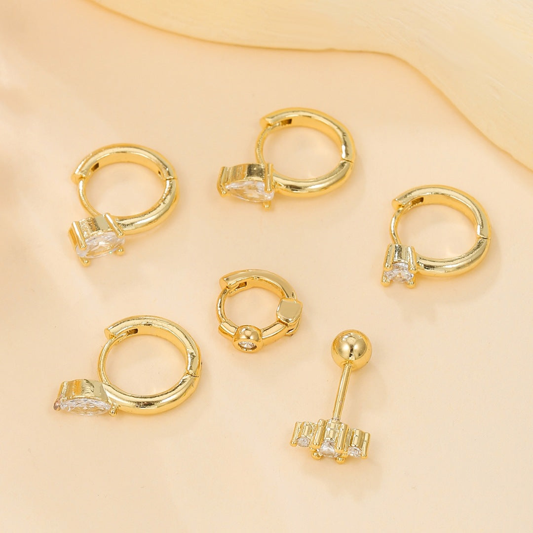 Gold-Plated Rhinestone Hoop Earring — earrings, view 3