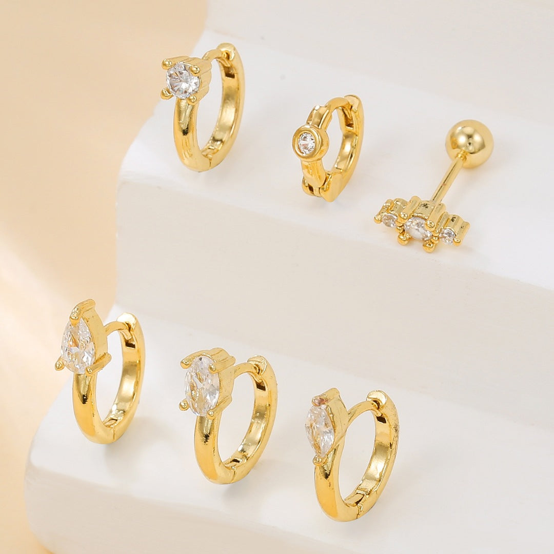 Gold-Plated Rhinestone Hoop Earring — earrings, view 4