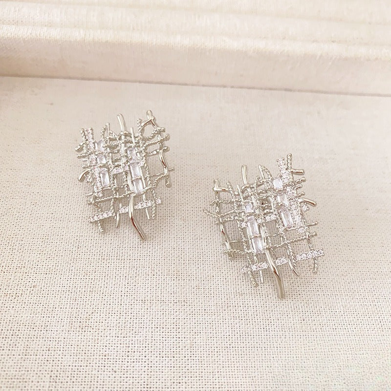 Hollow Cubic Zirconia Stud Earrings — earrings, view 2