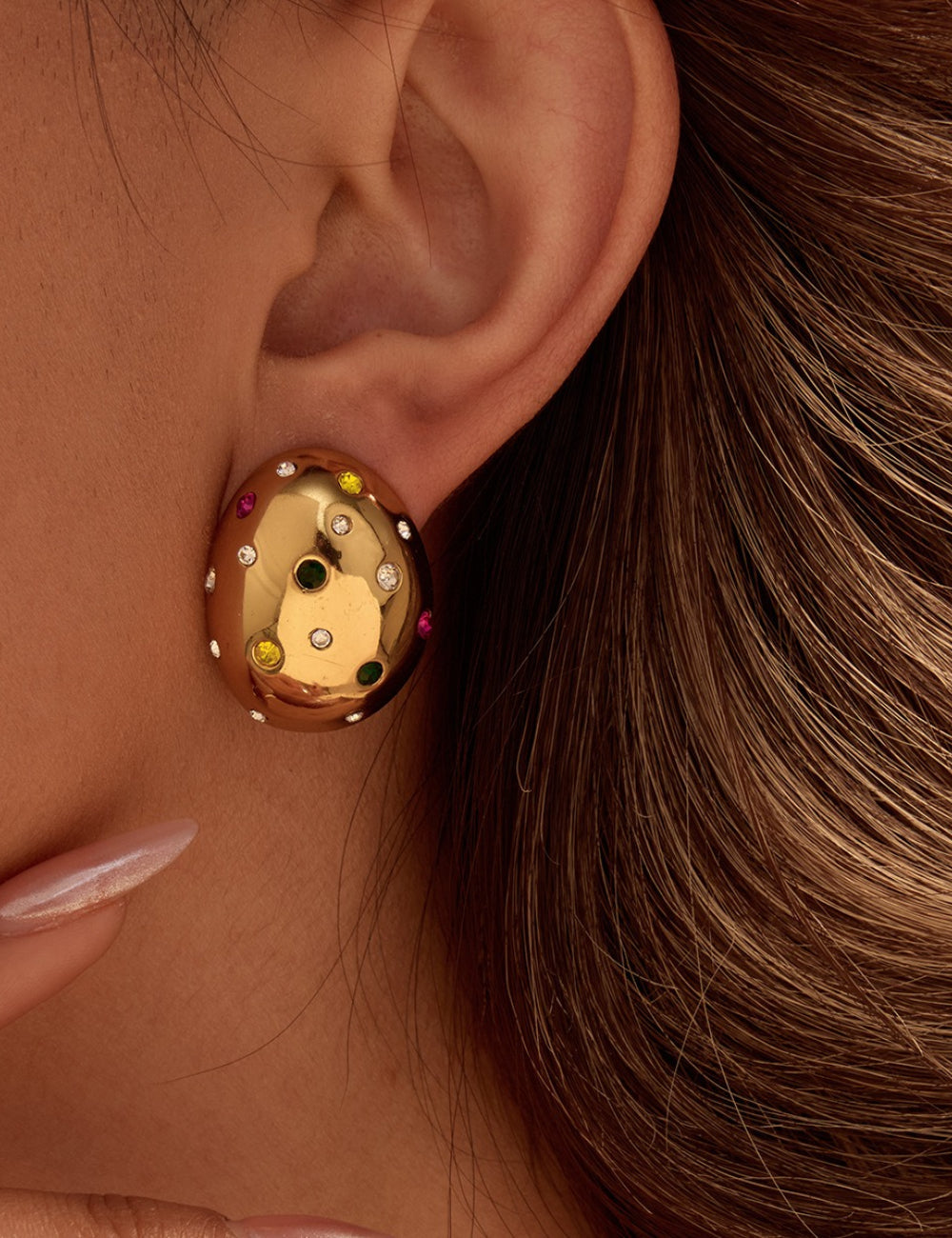 Oval Gold-Plated Stud Earrings — gold earrings