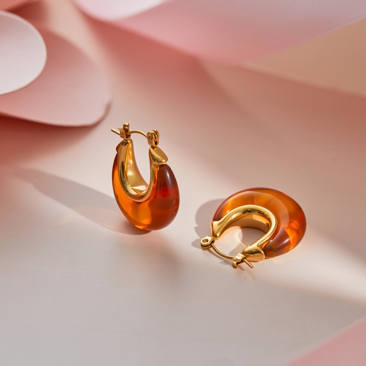 C-Shape Hoops, Gold Plated in Steel — earrings, view 2