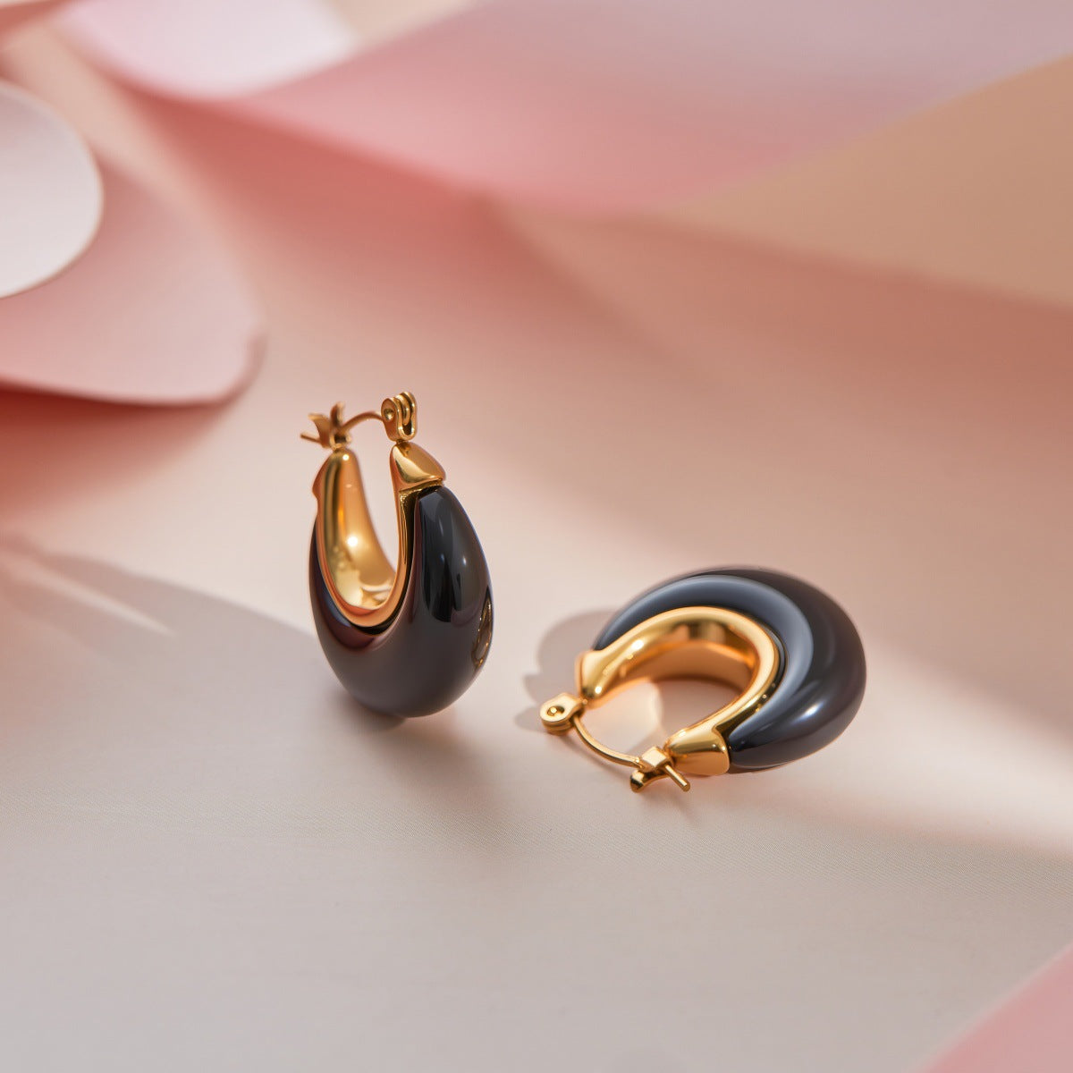 C-Shape Hoops, Gold Plated in Steel — earrings, view 4