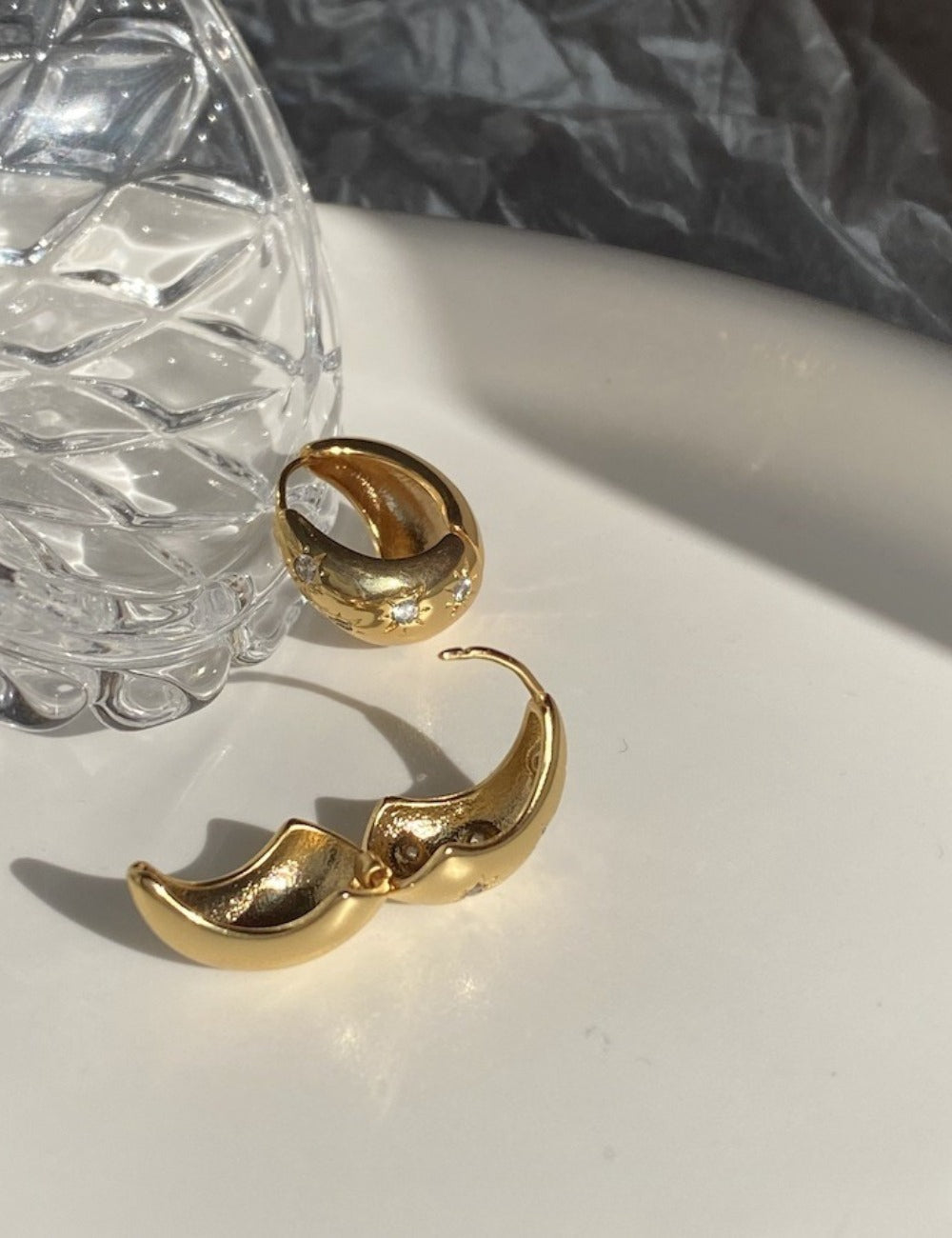 Gold-Plated Zirconia Hoop Earring — earrings, view 2