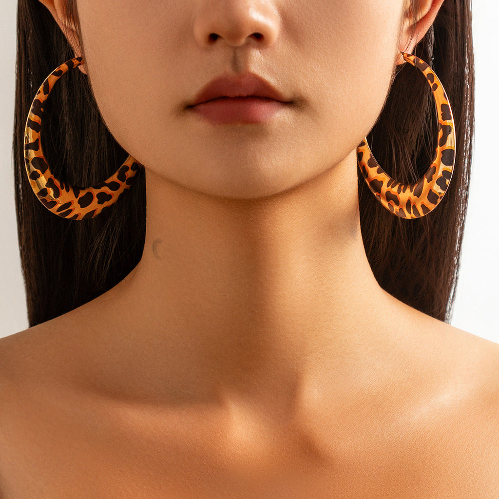Oversized Leopard Print Hoop Earrings — leopard earrings, view 3
