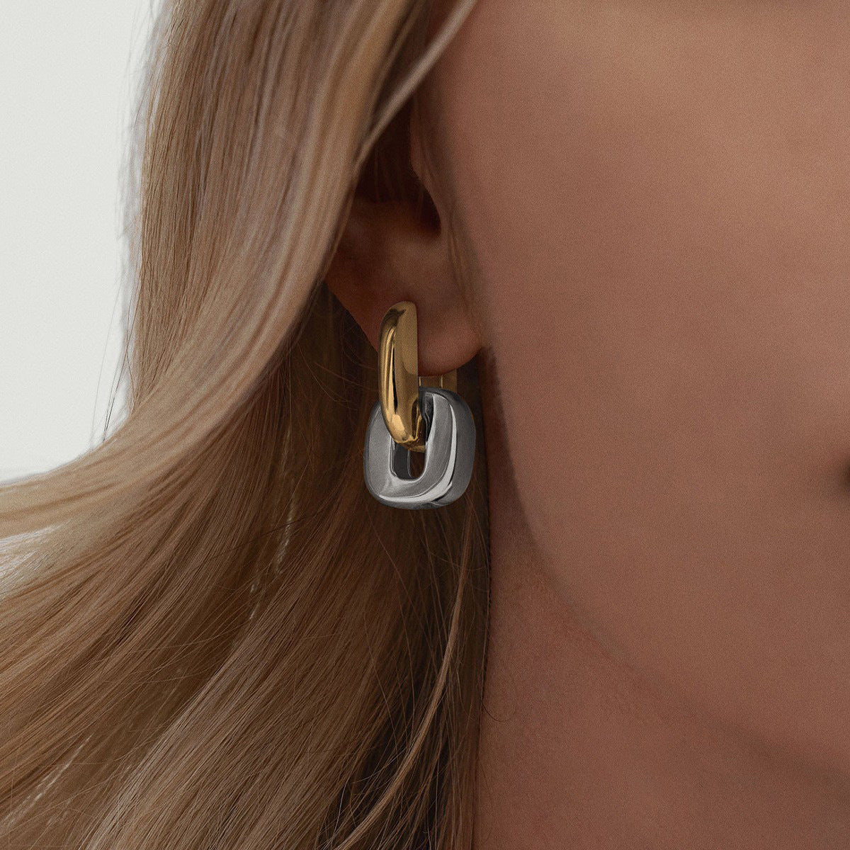 Square Pendant Hoop Earrings — earrings, view 2