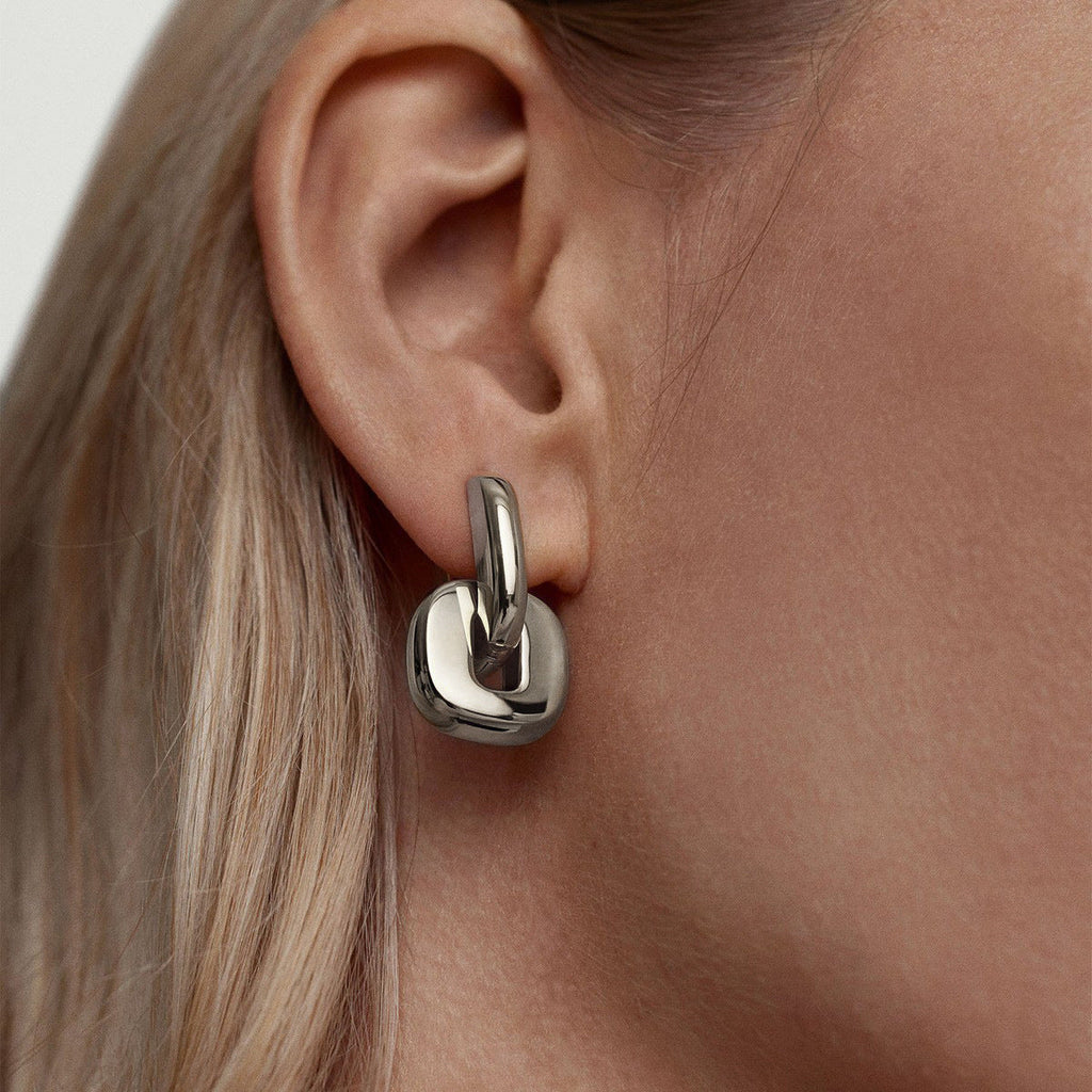 Square Pendant Hoop Earrings — earrings, view 3