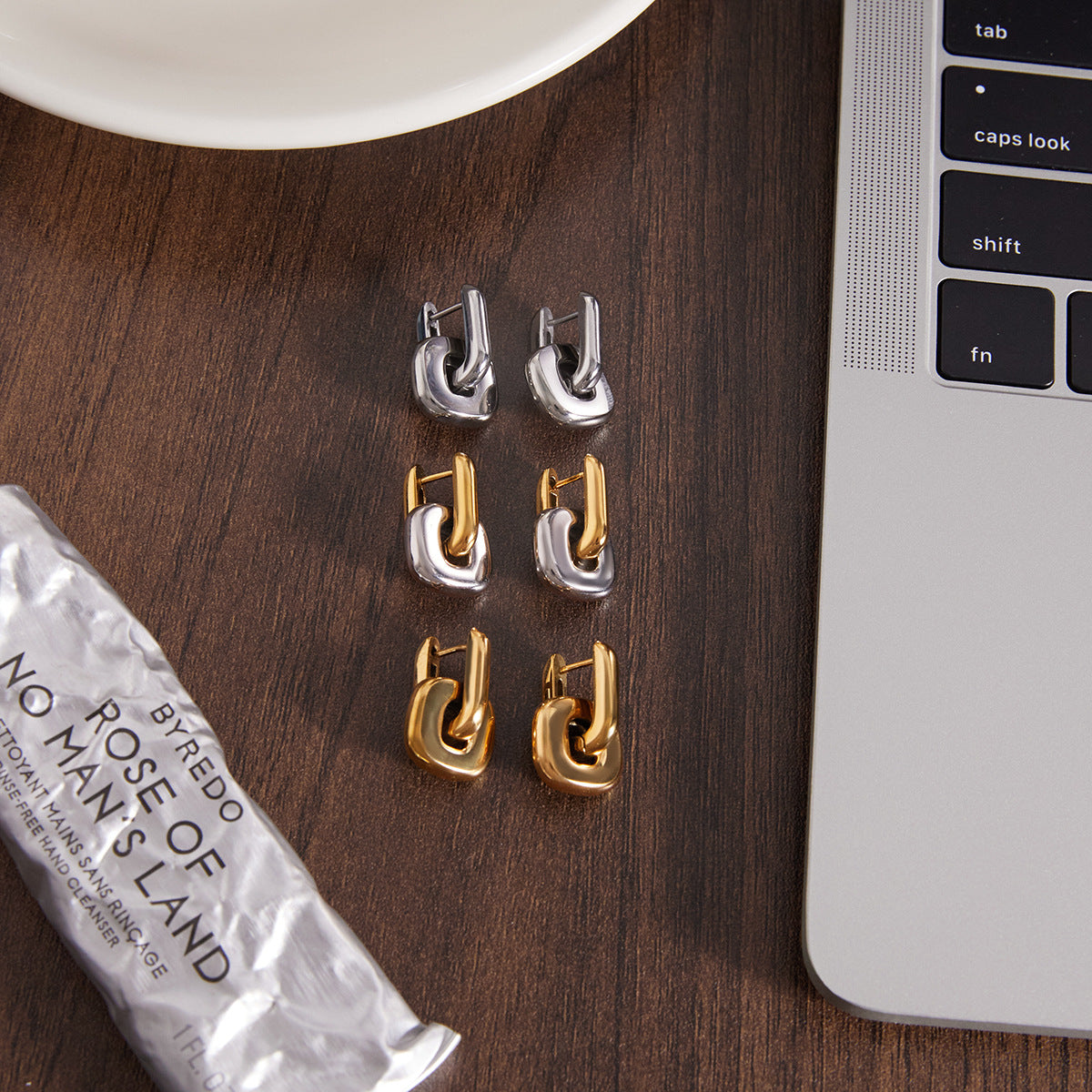 Square Pendant Hoop Earrings — earrings, view 4