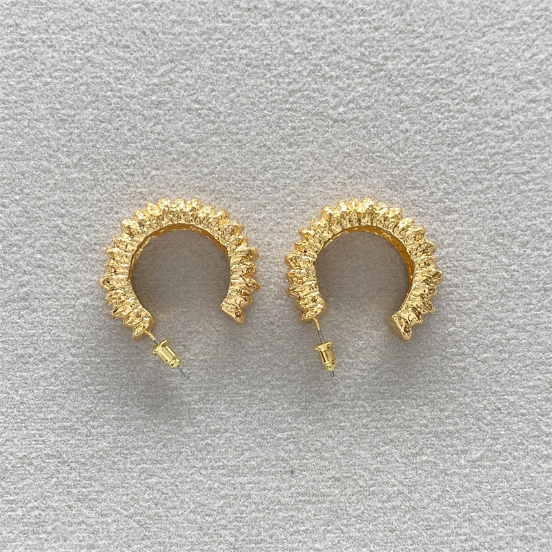 Gold-Plated C-Shape Hoop Earring — gold earrings, view 2