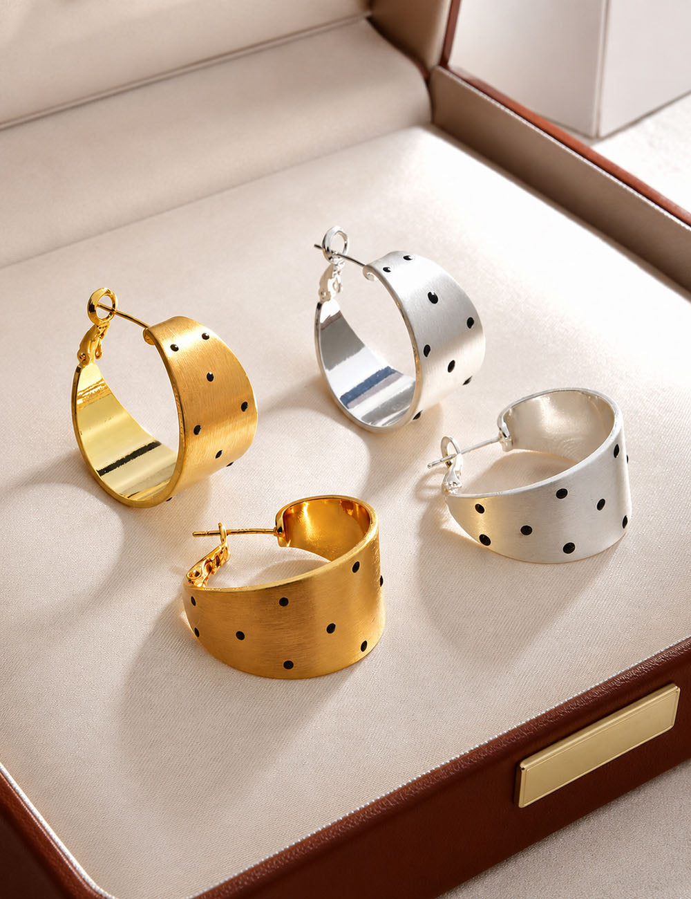 Polka Dot C-Shape Hoop Earrings — earrings