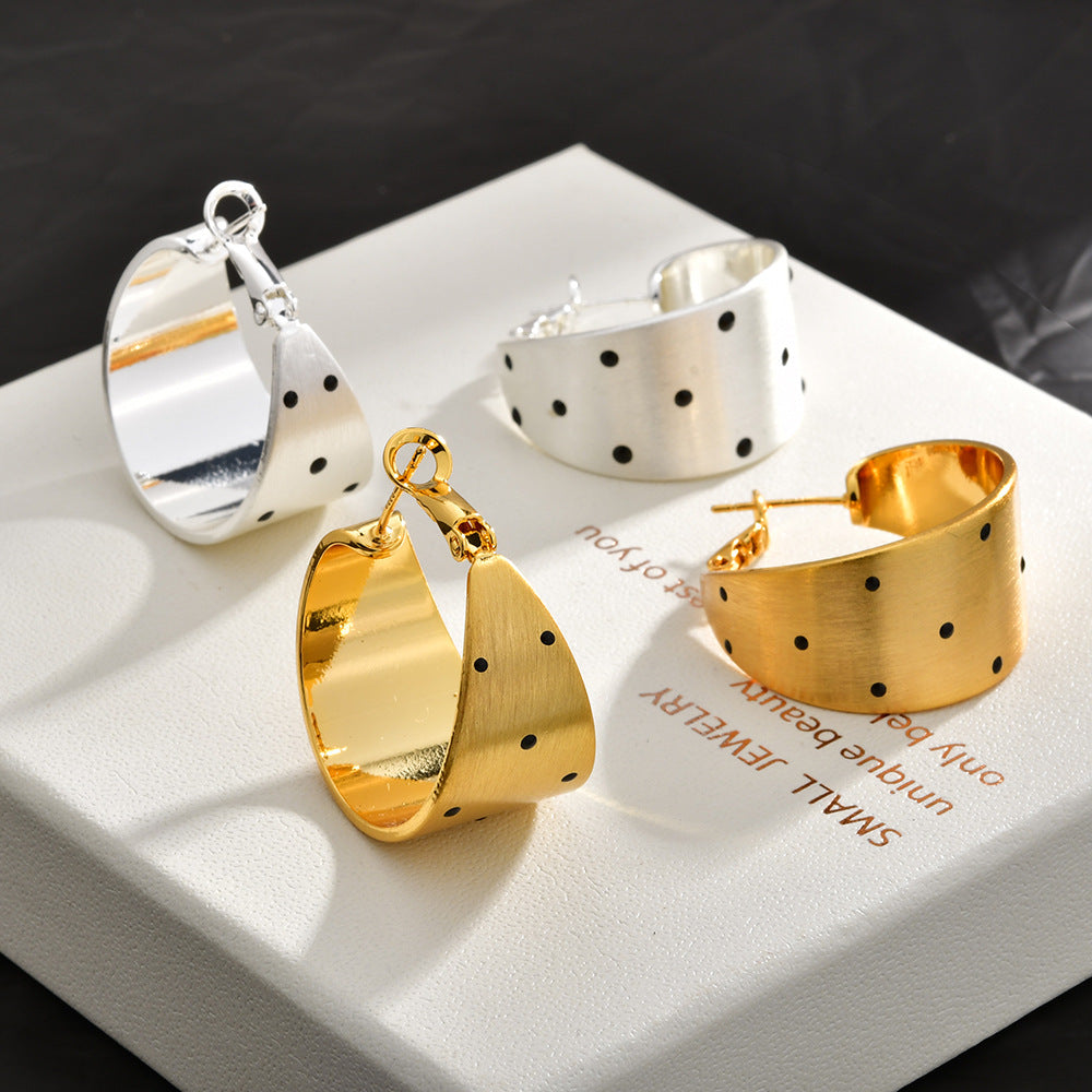 Polka Dot C-Shape Hoop Earrings — earrings, view 2
