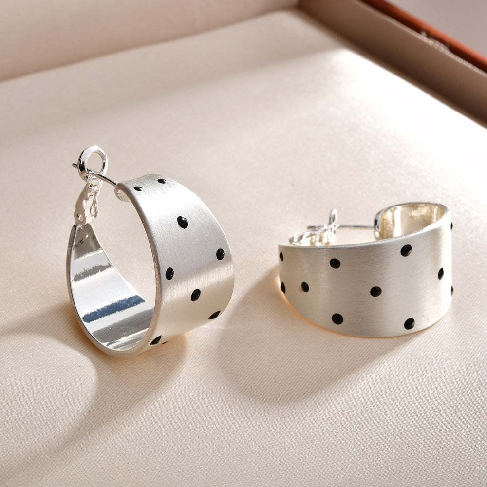 Polka Dot C-Shape Hoop Earrings — earrings, view 4