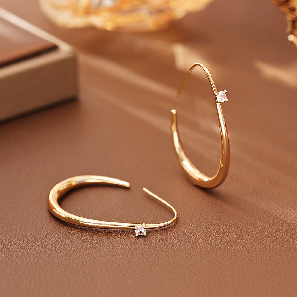 Cubic Zirconia C-Shape Hoop Earrings — earrings, view 3