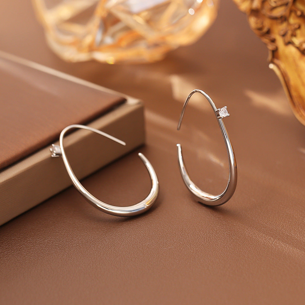 Cubic Zirconia C-Shape Hoop Earrings — earrings, view 4