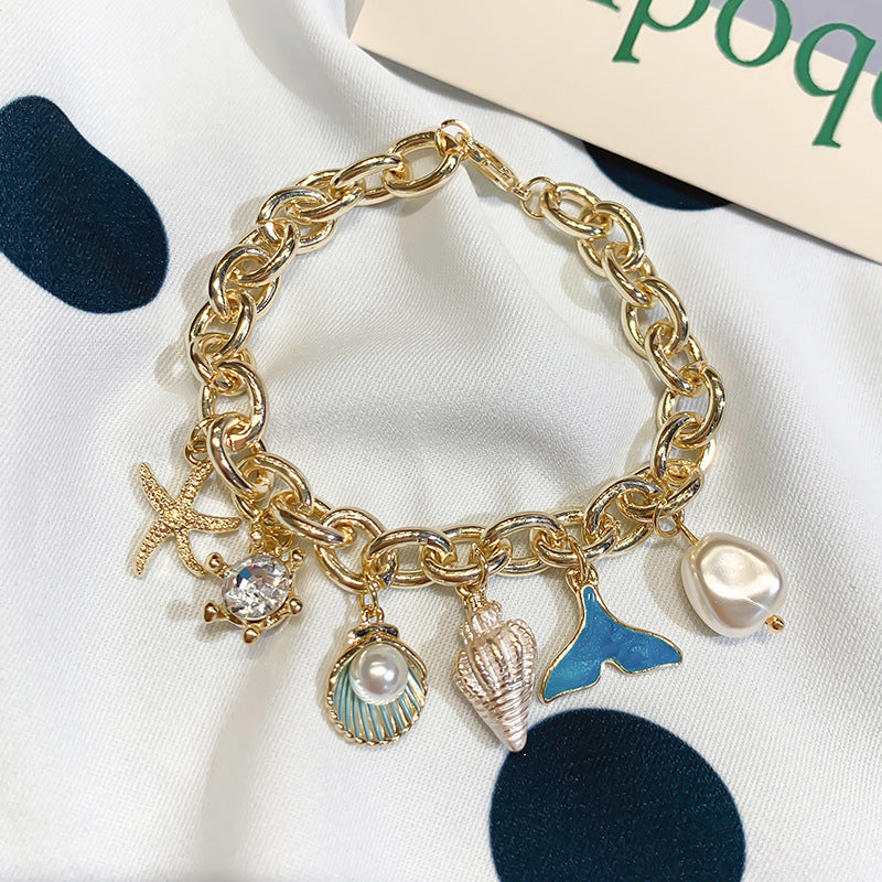 Starfish and Shell Charm Bracelet — bracelet, view 2