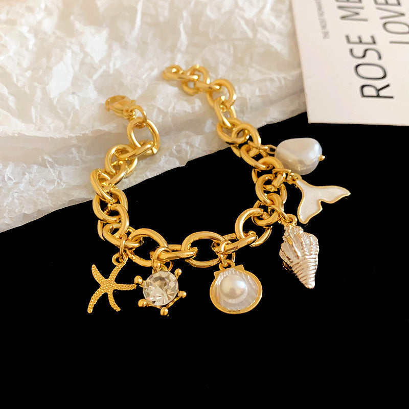 Starfish and Shell Charm Bracelet — bracelet, view 4