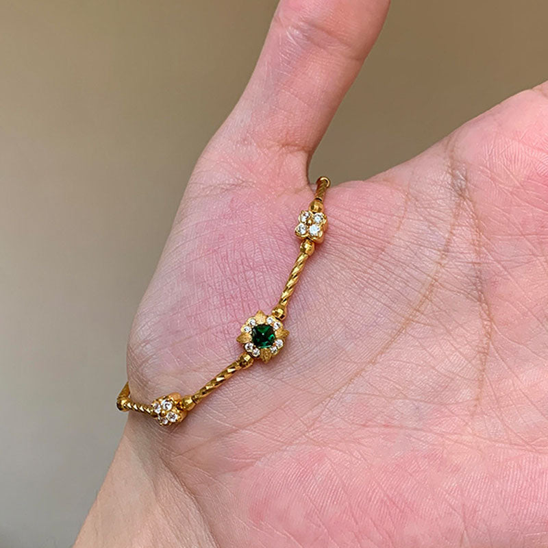 Rhinestone Flower Link Bracelet — gold bracelet, view 2