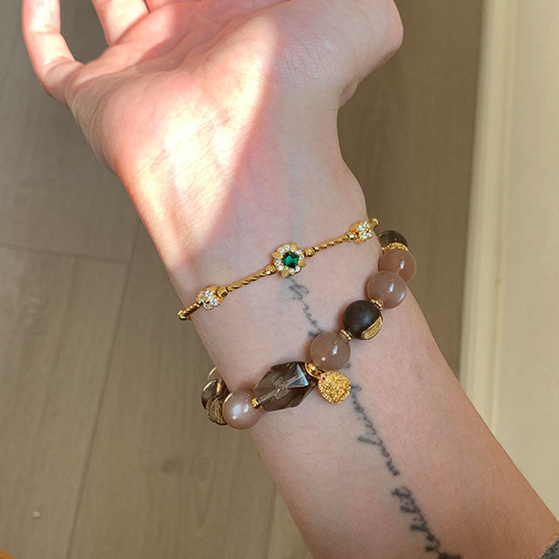 Rhinestone Flower Link Bracelet — gold bracelet, view 3