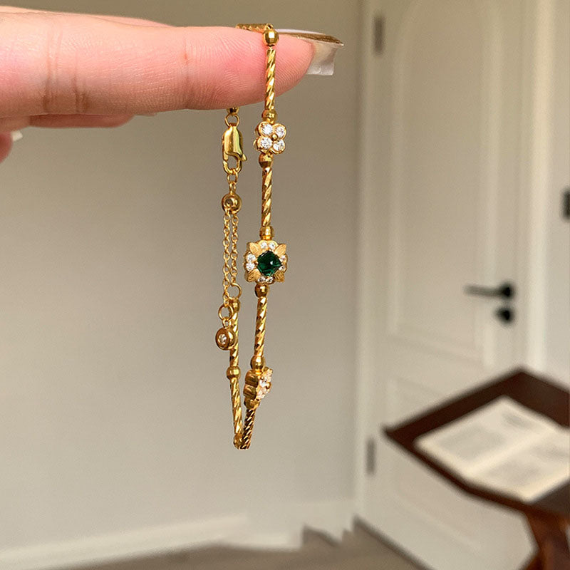 Rhinestone Flower Link Bracelet — gold bracelet, view 4