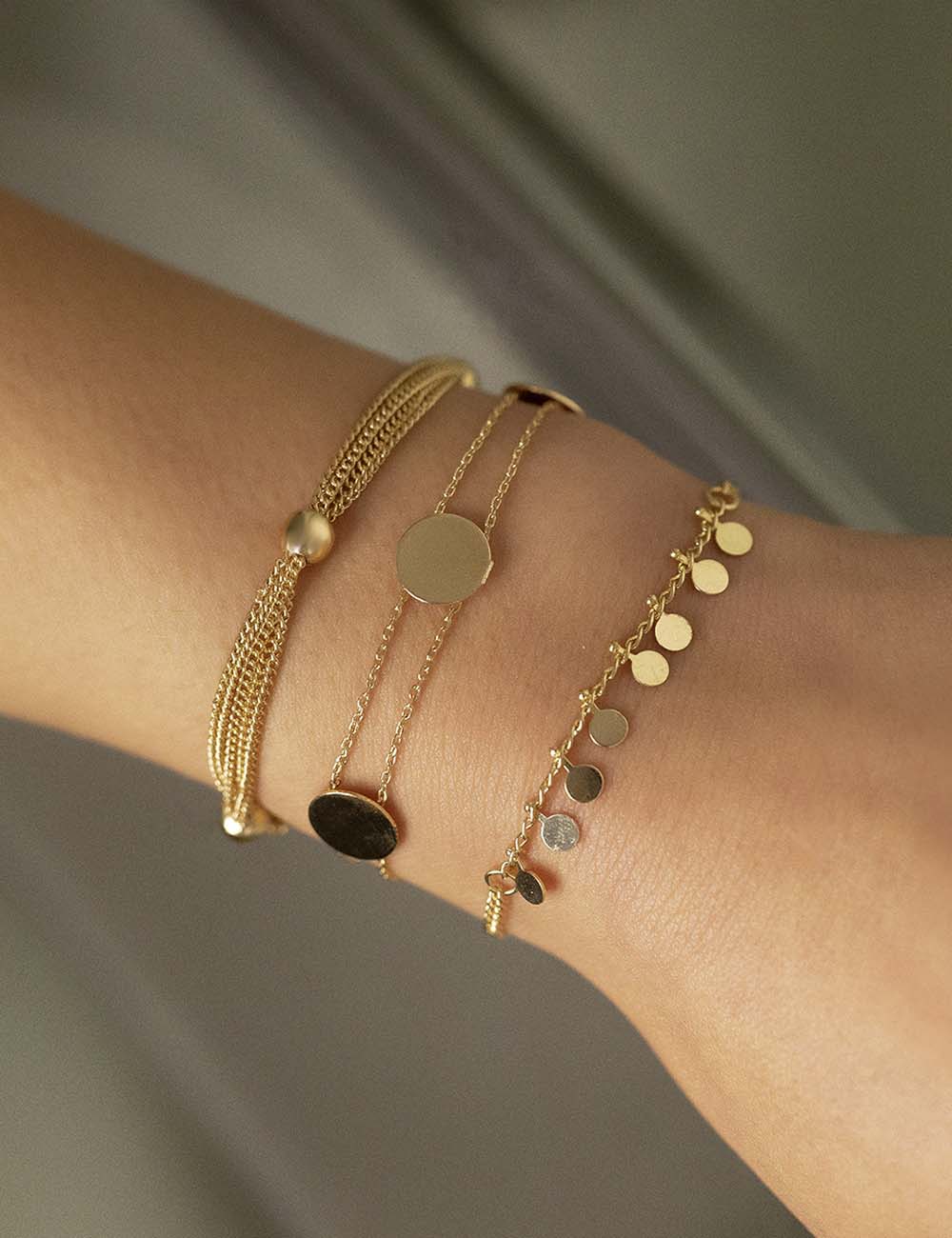 Layered Disc Tassel Chain Bracelet — gold bracelet