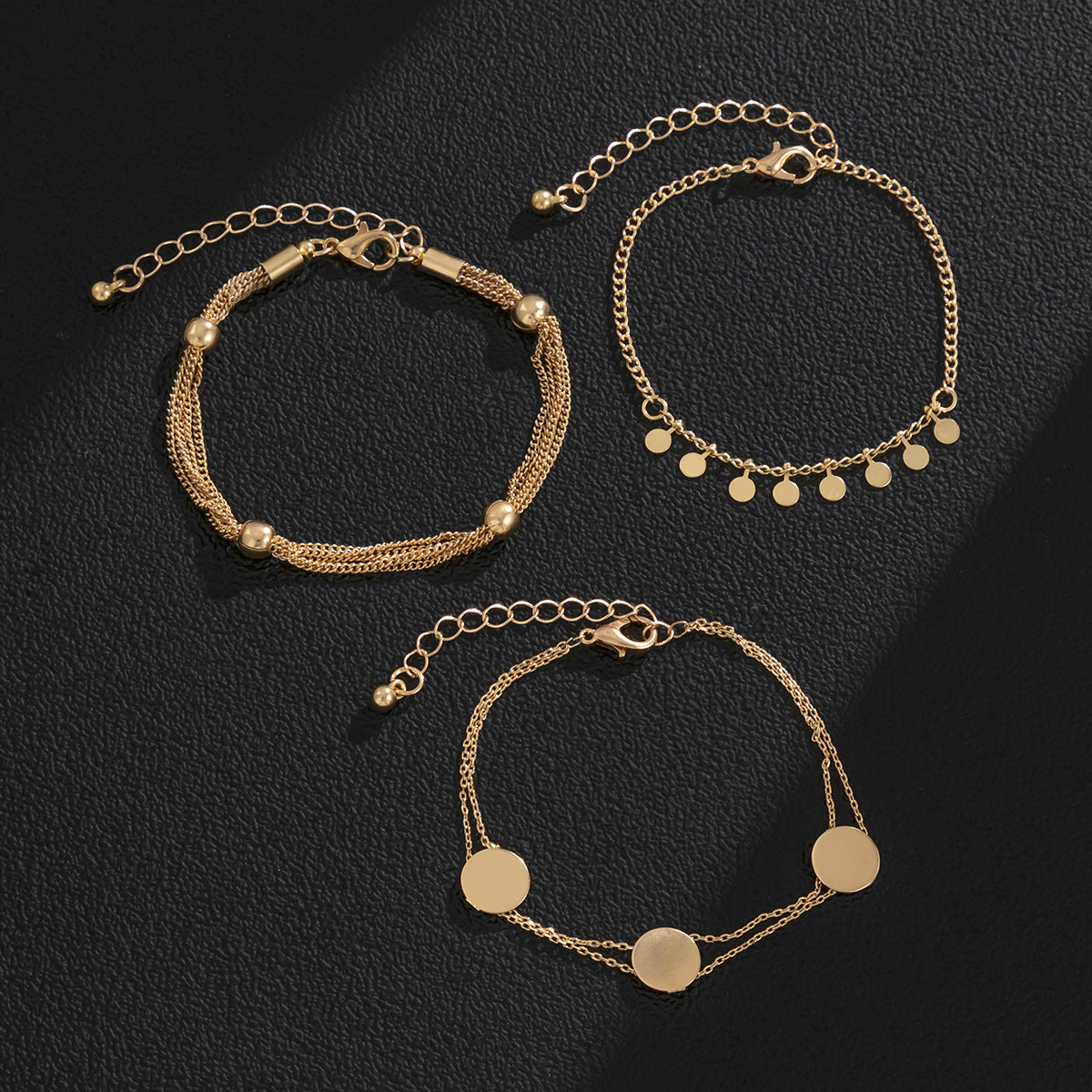 Layered Disc Tassel Chain Bracelet — gold bracelet, view 5
