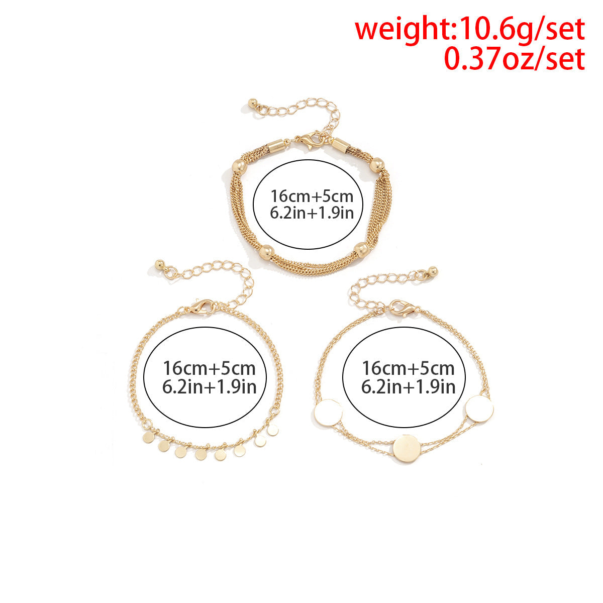 Layered Disc Tassel Chain Bracelet — gold bracelet, view 6