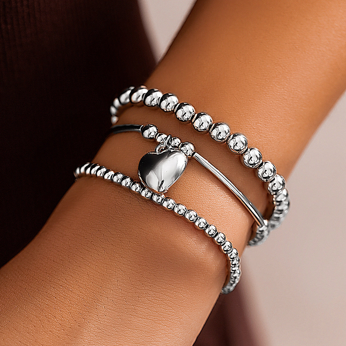 Layered Round Beaded Bracelet — bracelet, view 2