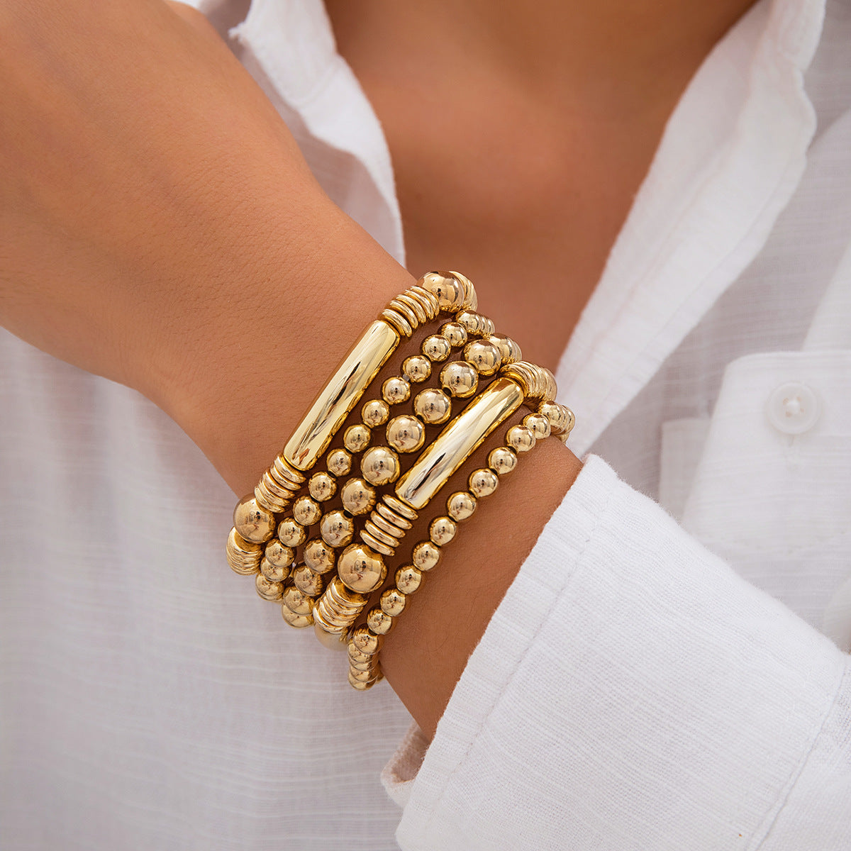Layered Round Beaded Bracelet — bracelet, view 5