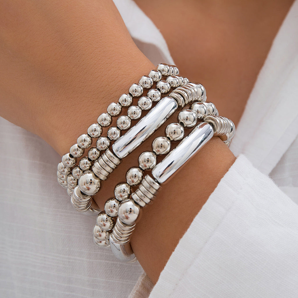 Layered Round Beaded Bracelet — bracelet, view 6